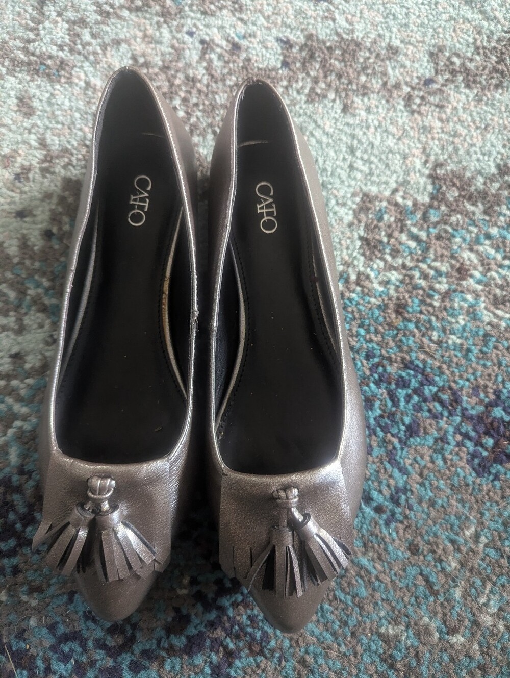 Cato Silver Pointed Tassel Flats